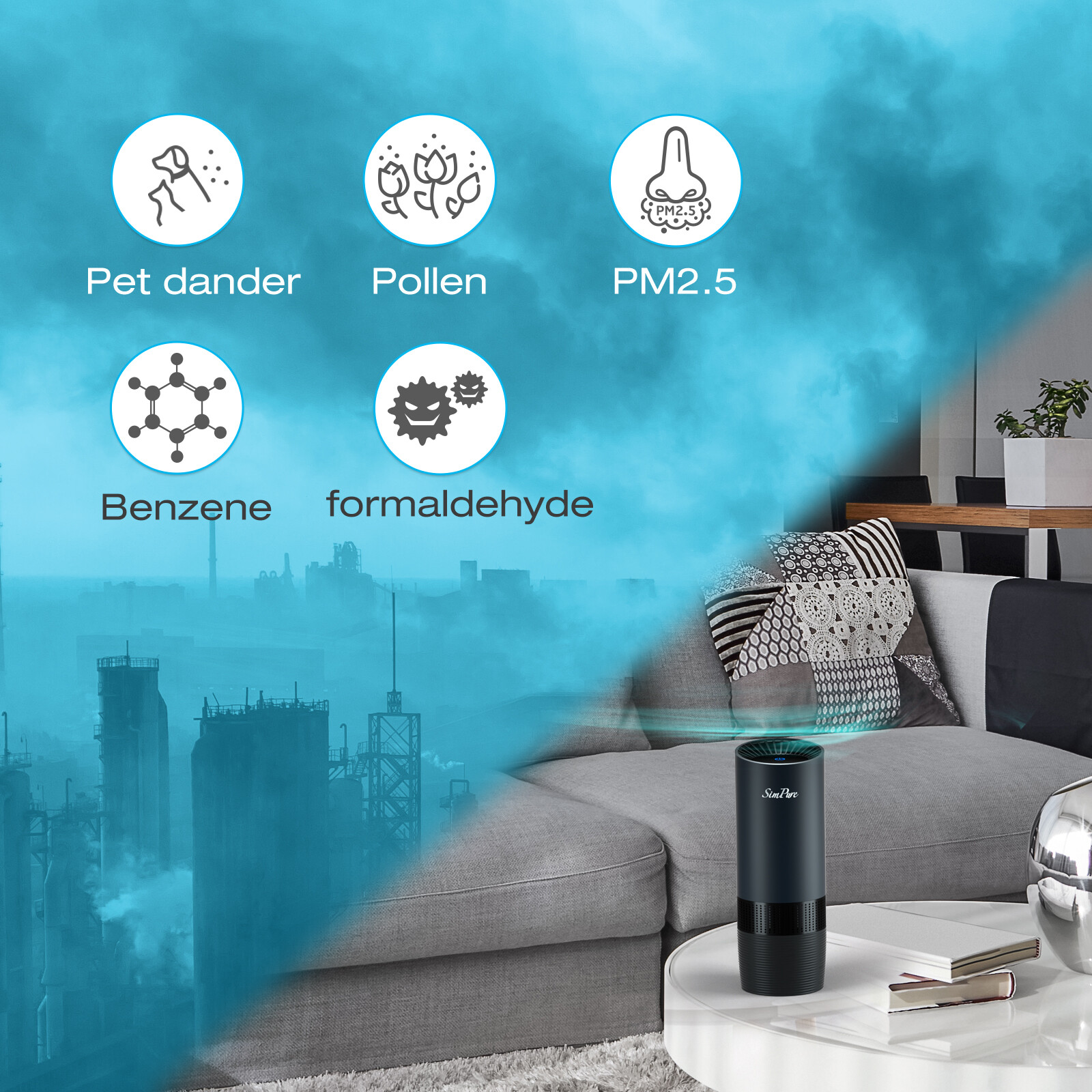 Air Cleaner for Car Office Bedroom Smoke,Dust Odor Eliminator,HEPA Air Purifier