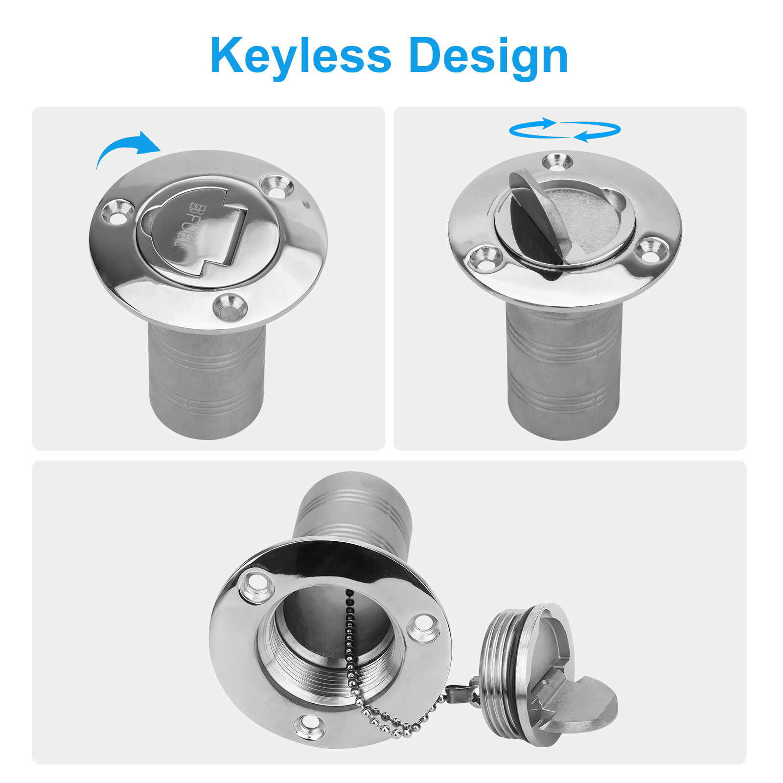 Stainless Steel Boat Fuel Deck Filler with Keyless Cap for Marine 1-1/2" (38mm)
