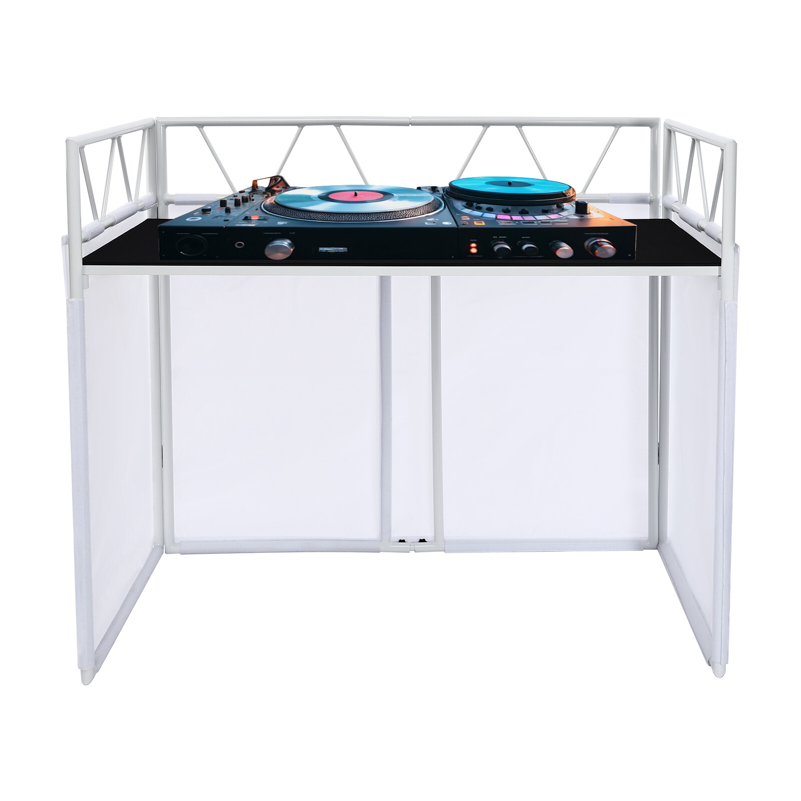 DJ Booth Portable DJ Facade Table Station Event Foldable Tabletop for Show Party