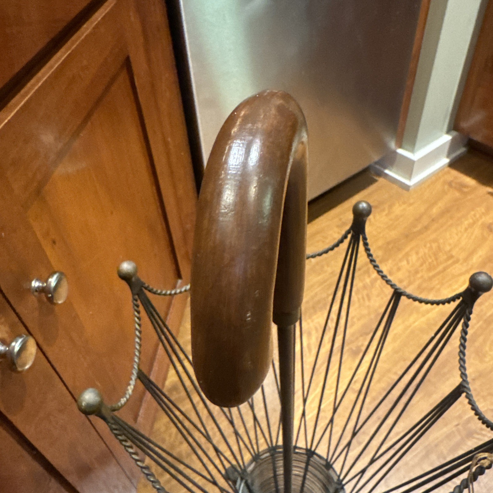 Pier 1 Imports NWT Umbrella Stand Wood Handle Metal Base 31”