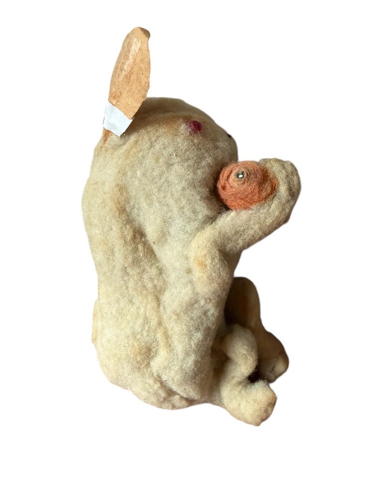 Antique Spun Cotton Batting Easter Bunny with 🥕 Carrot Rabbit