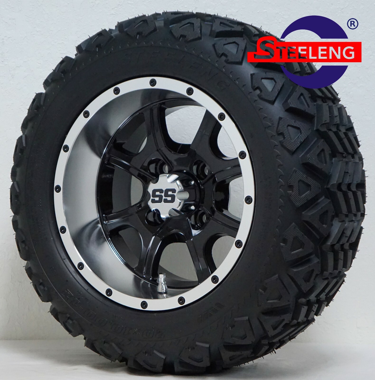 GOLF CART 12"  MACHINED GHOST ALUMINUM WHEELS and 20" AT TIRES (SET OF 4)