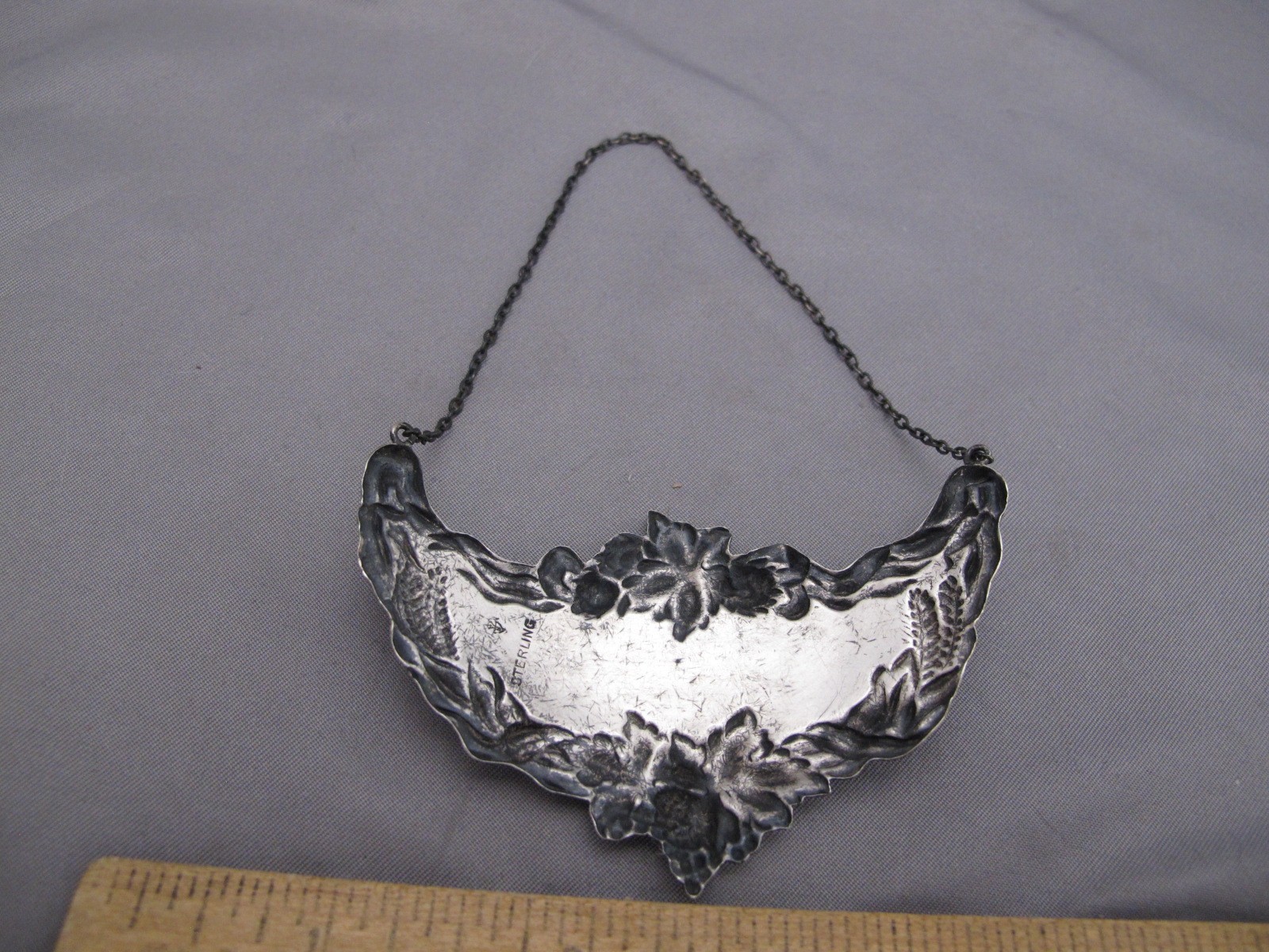 Old INTERNATIONAL Sterling WHISKEY DECANTER LABEL-Crescent Shaped