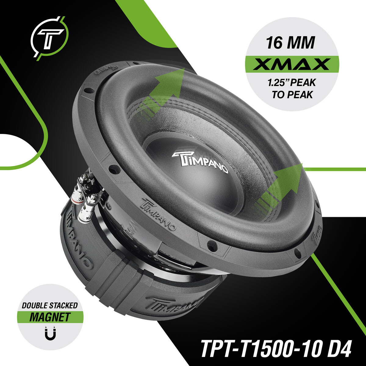 2x Timpano 10" Car Audio Subwoofer 1500 Watts T1500-10 Dual 4 Ohms Daily Banger