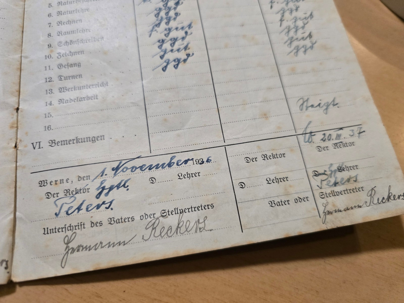 1930–1937 Third Reich Jugend German School Report Book Zeugnis Heft Wilhelm Reck