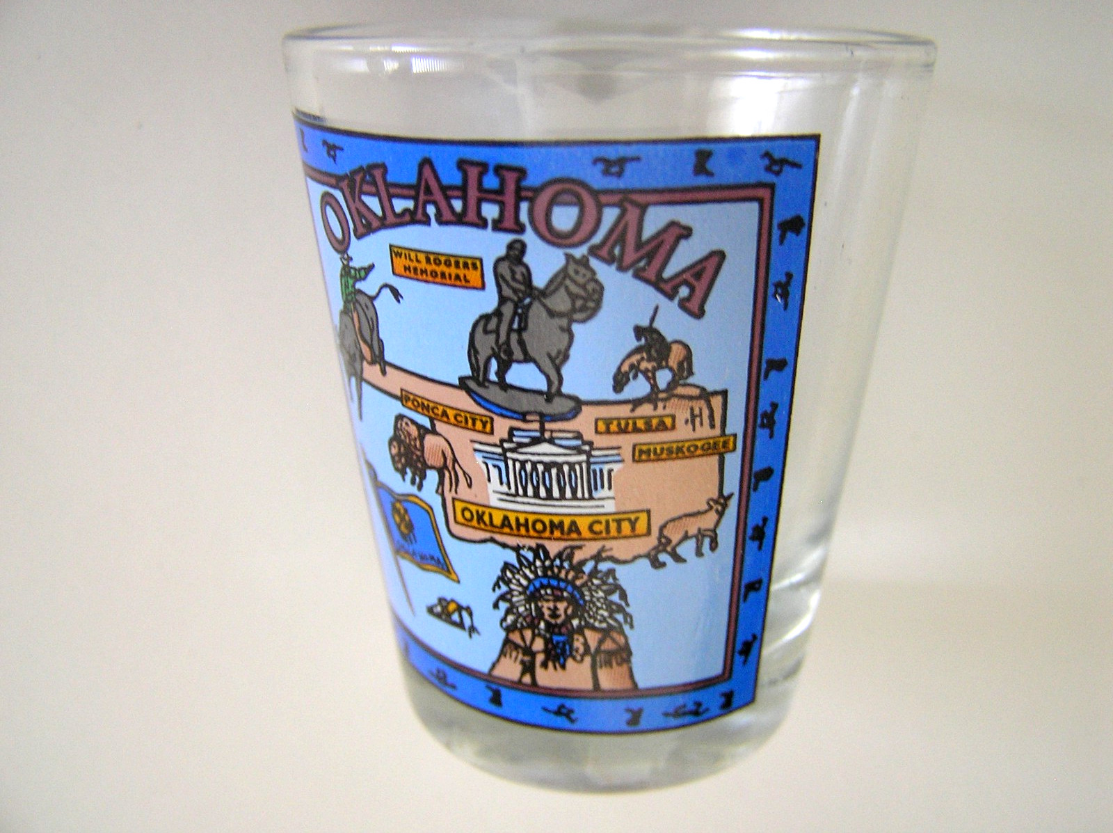 2 Oklahoma Shot Glasses Featuring Design of Horses and Native American Figures