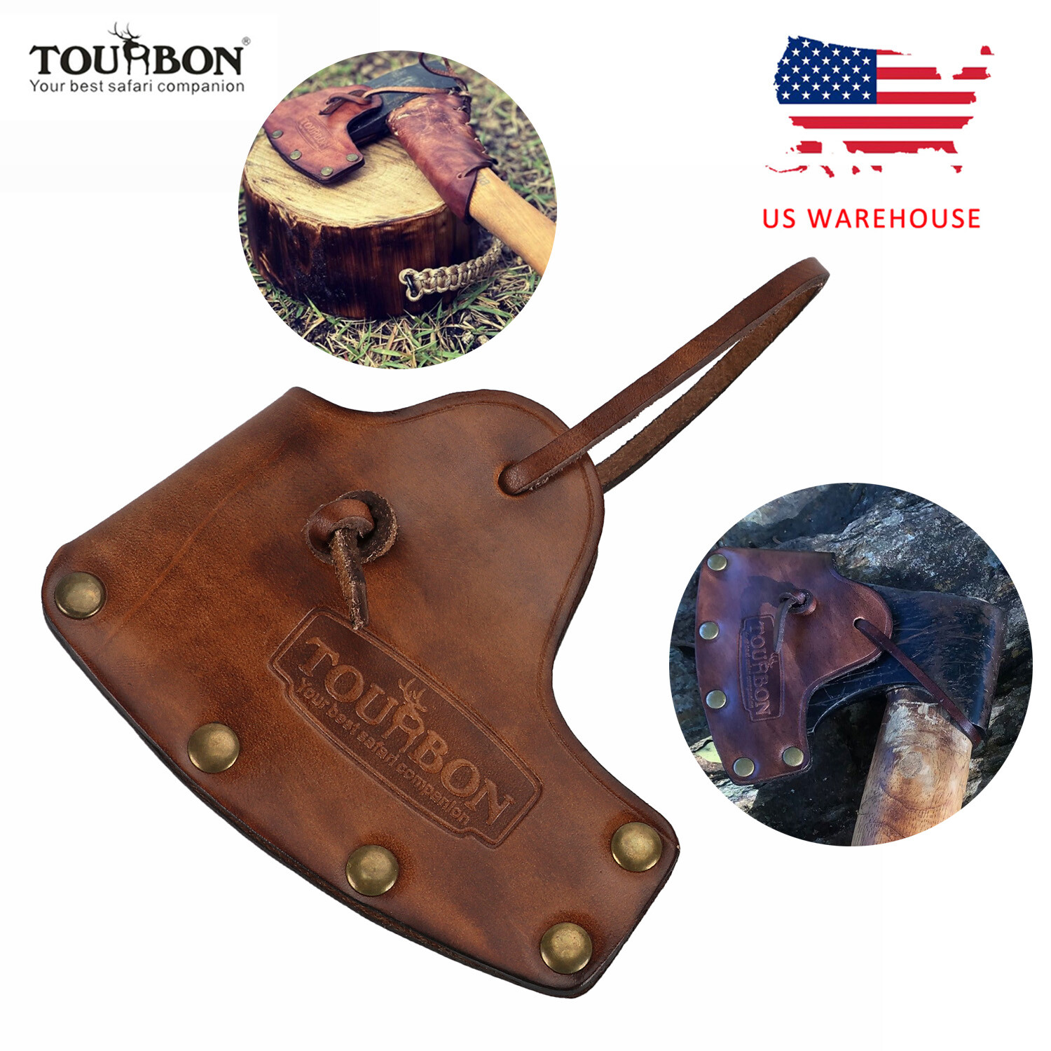 TOURBON Vintage Leather Axe Blade Holder Hatchet Holster Protector Cover Brown