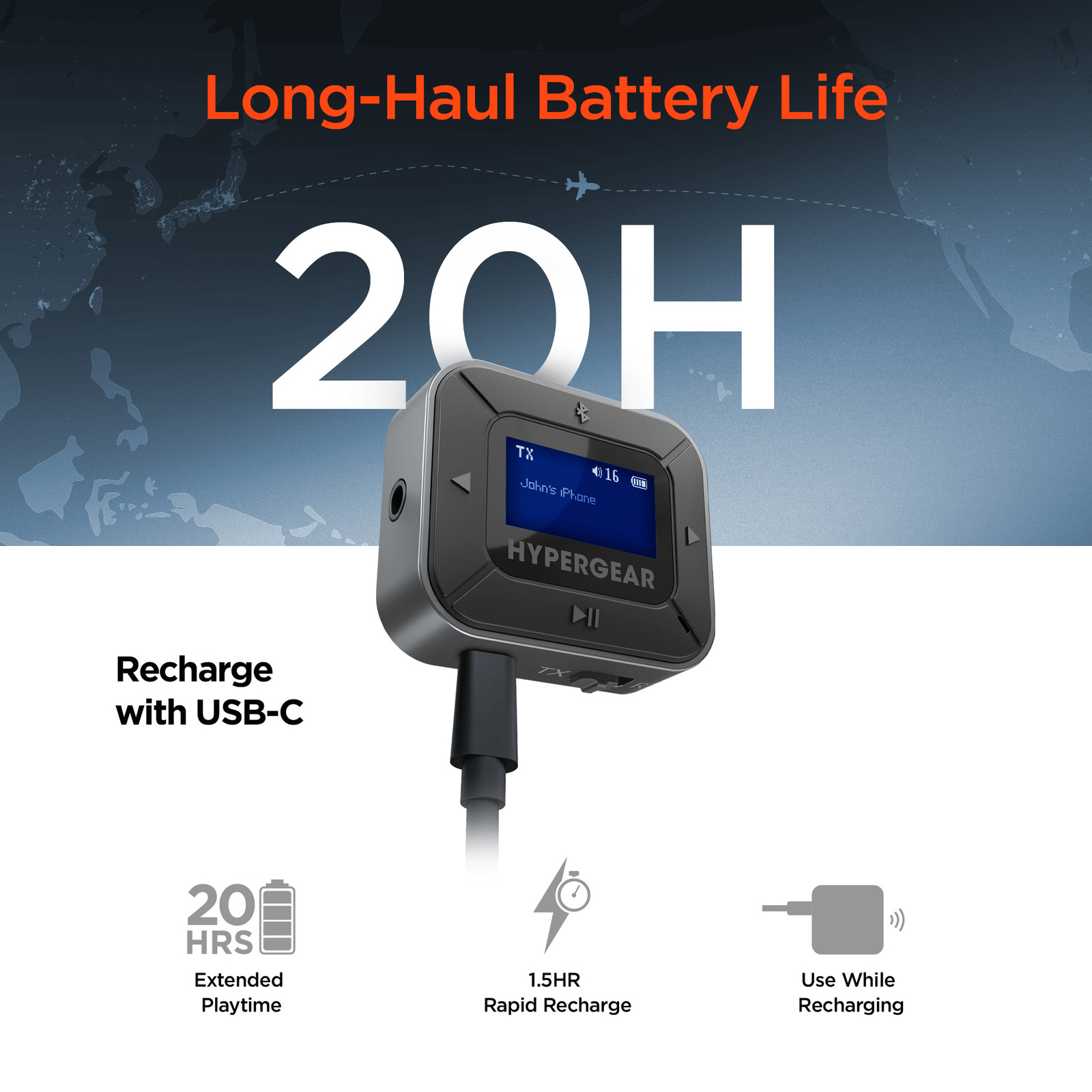 HyperGear IntelliCast Flight Audio Transmitter + Receiver for In-Flight Viewing