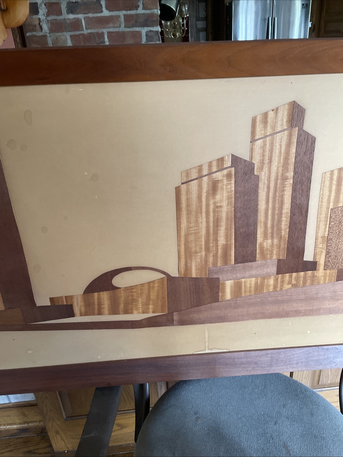 Vtg Mid Century Mel Quincy 62” Wood Original Veneer Signed Art Work Very Good