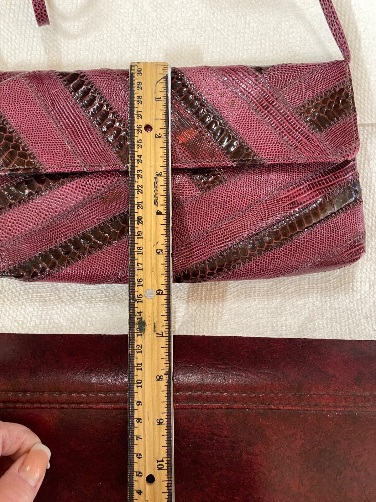 VTG David Mehler Retro Purse HandBag Clutch Womens Maroon Reds Snakeskin*read