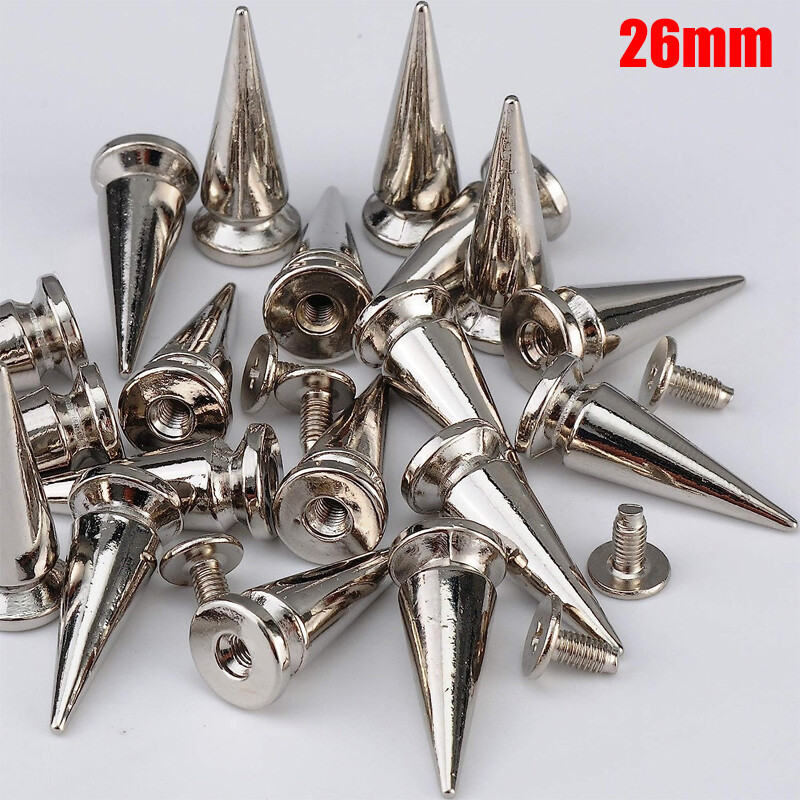 26mm Punk Cone Metal Spikes Rivets Studs Screw Back for Clothing Jacket Leather