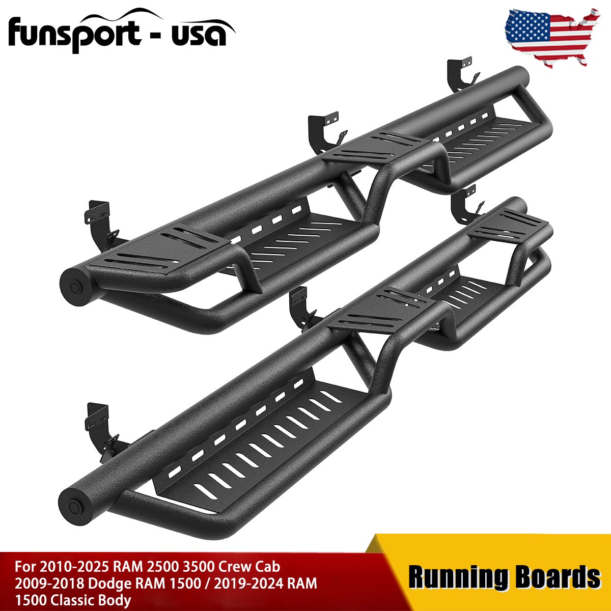 Running Boards For 09-18 Dodge Ram 1500 /10-24 2500 3500 Crew Cab Side Steps