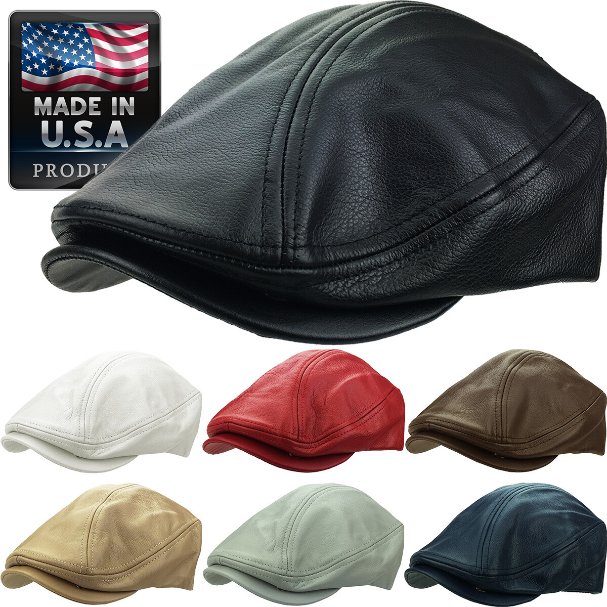 Made in USA 100% Genuine Leather Ascot Newsboy Ivy Hat Cap Gatsby