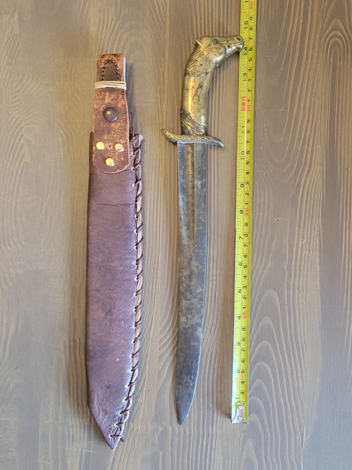 Custom Made Civil War Era Parts Brass Handle Fighting Knife & Custom Sheath