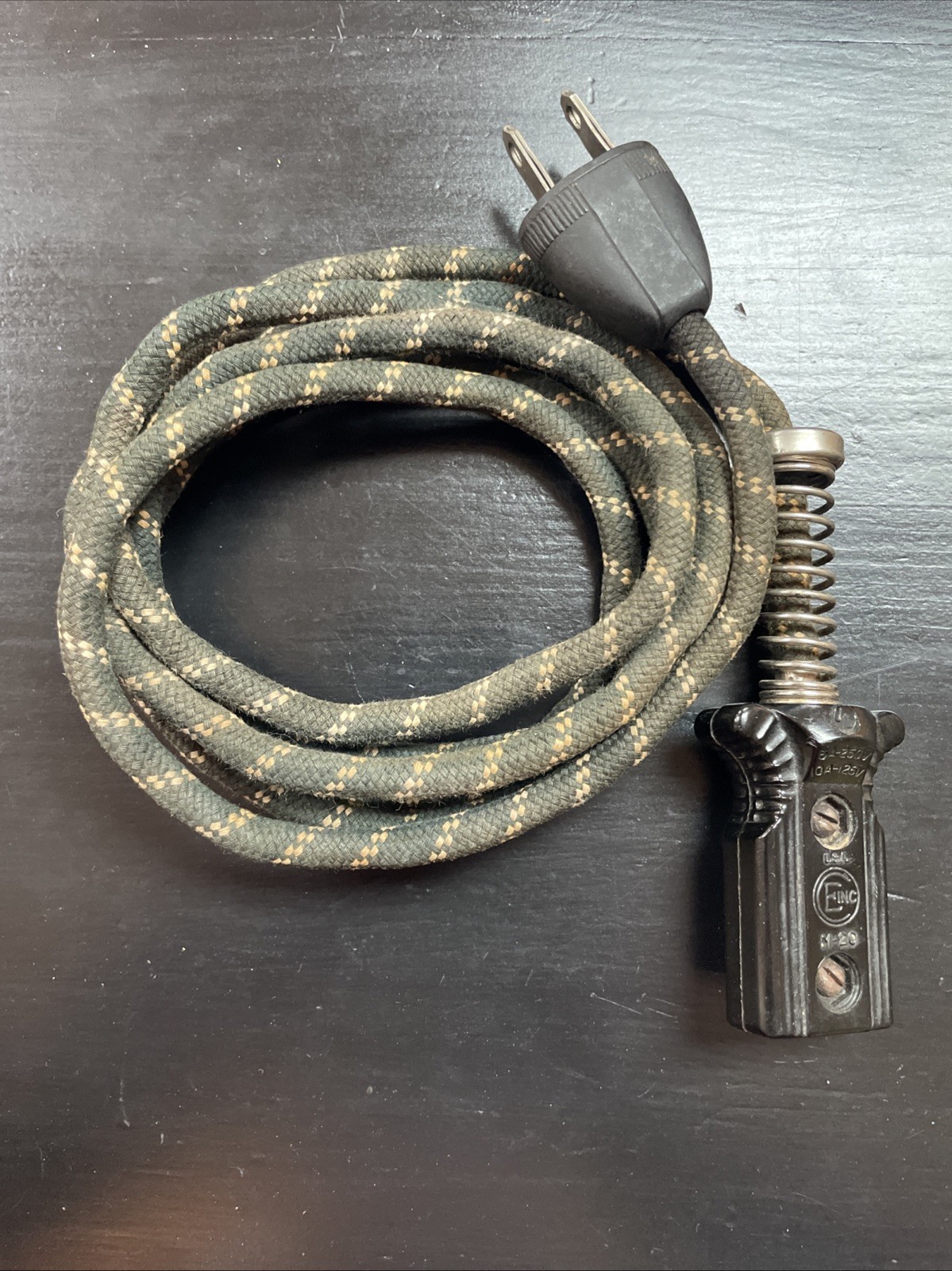 Two (2) 2-Prong Appliance Power Cords Spring Cloth Covered Bakelite Vintage