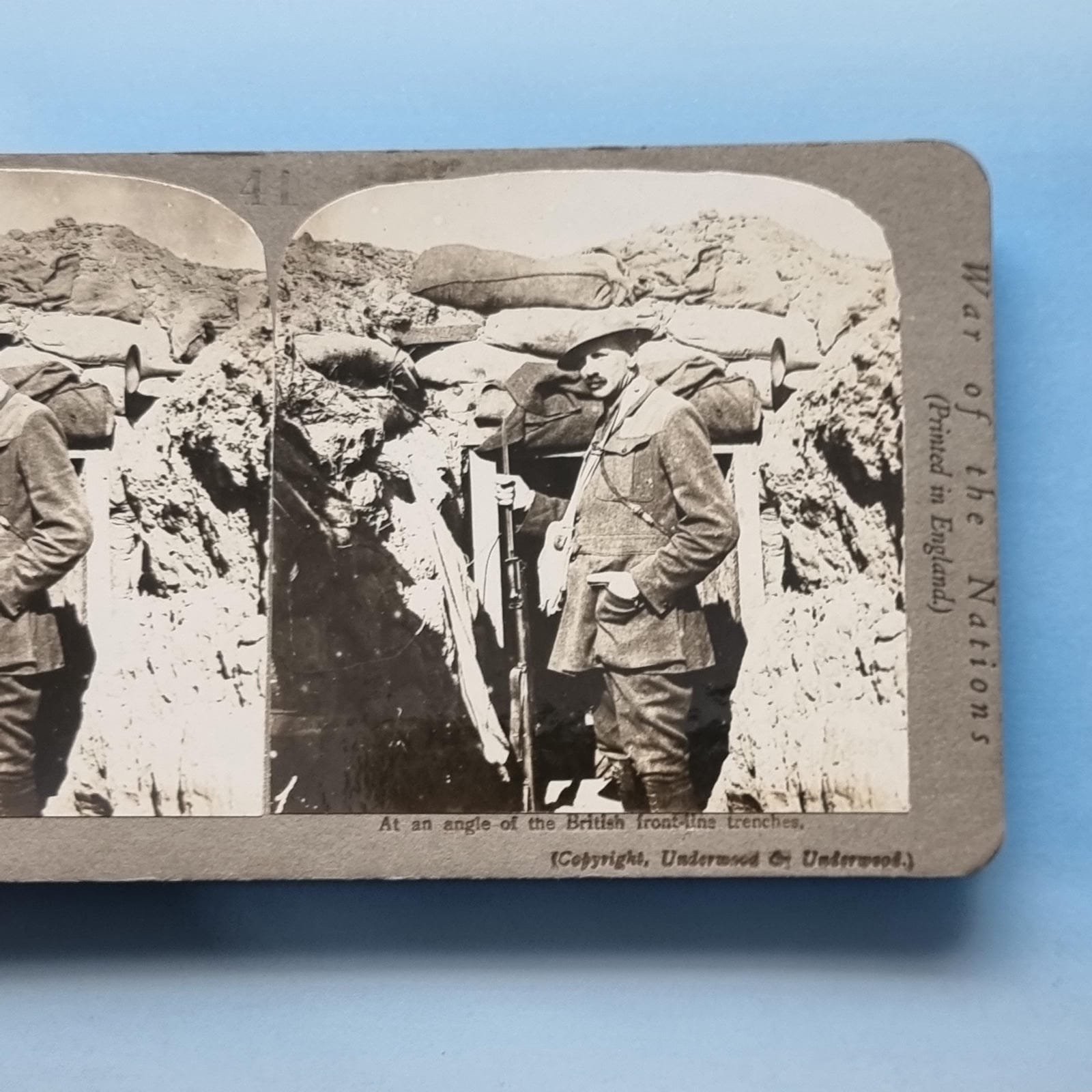 WW1 Military Stereoview C1916 Real Photo France Front Line Tommy Rifle