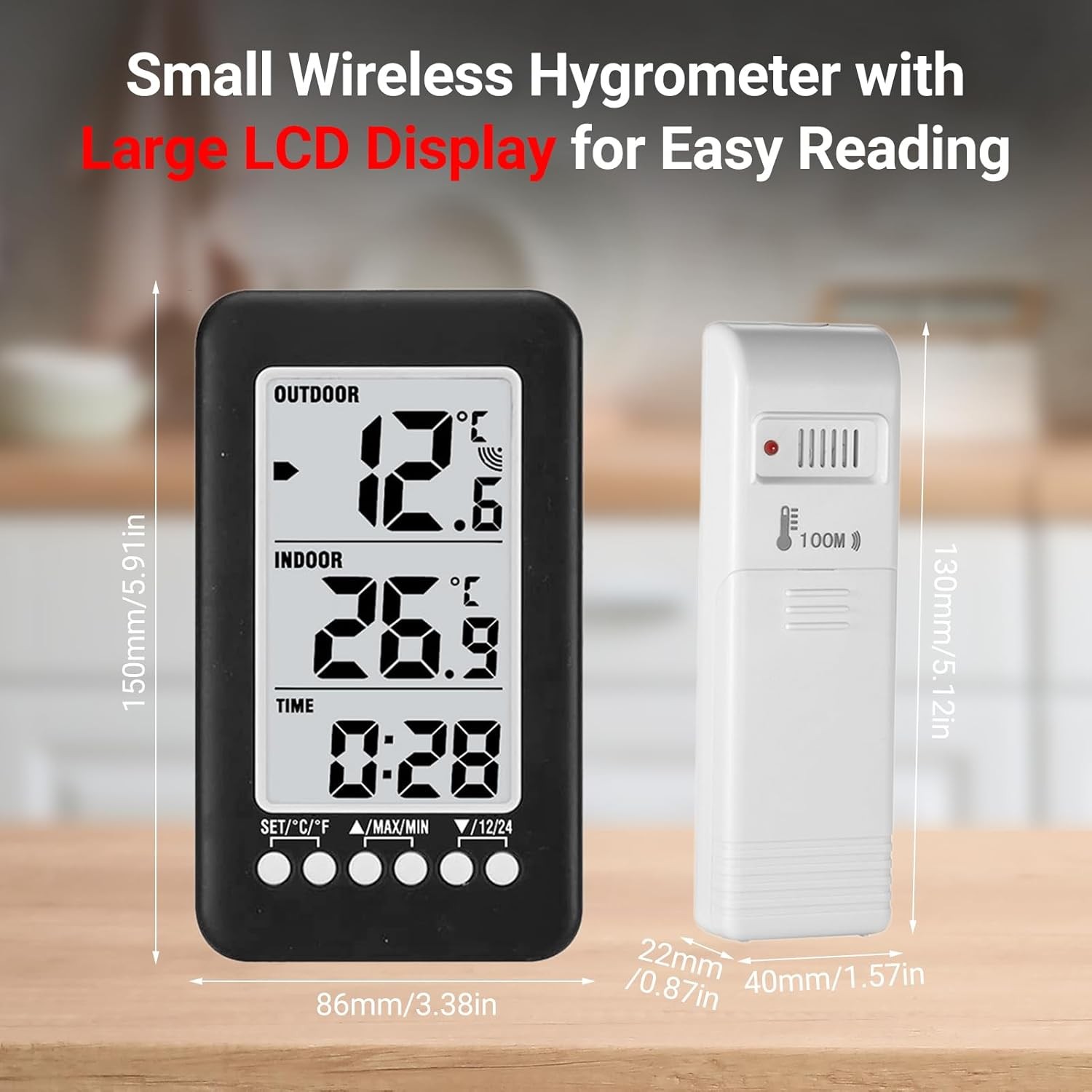 Indoor Outdoor Digital Thermometer Clock Temperature Meter Wireless Transmitter