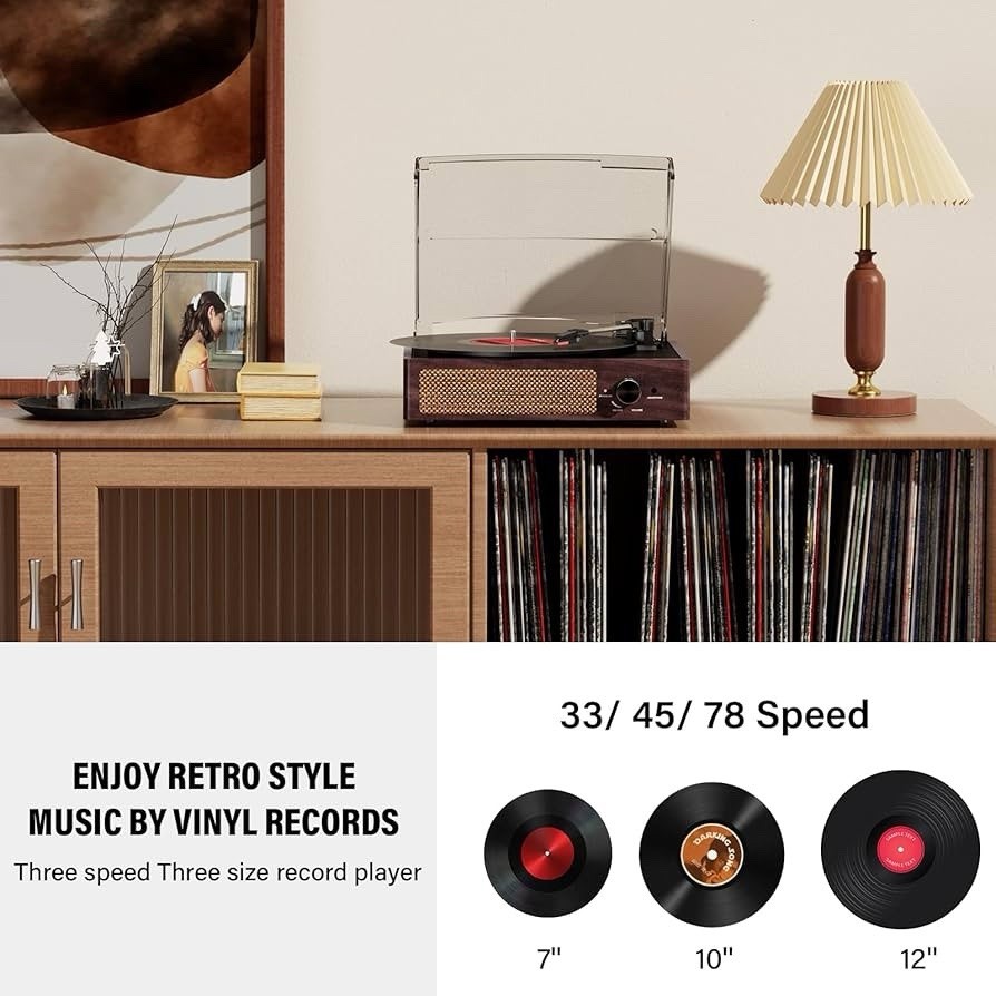 Vinyl Record Player Turntable Bluetooth 3 Speed Built-in Speakers Retro Portable