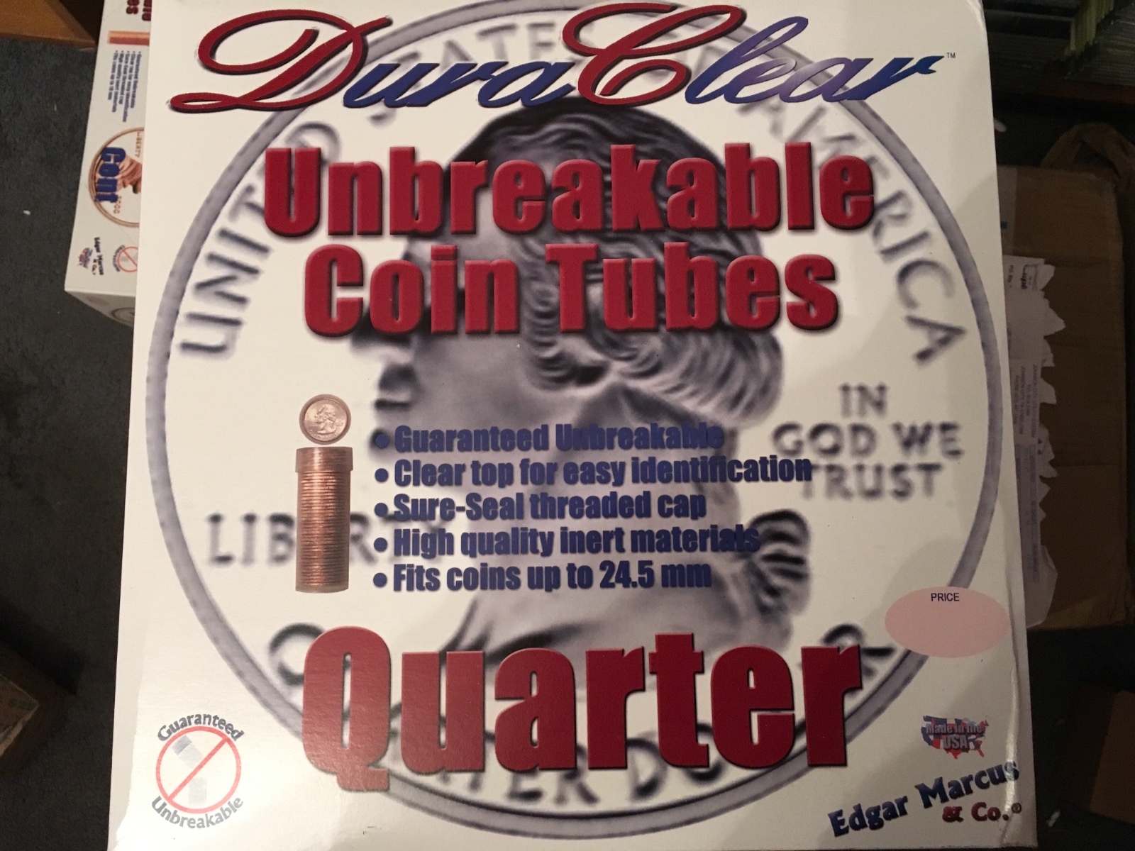 100 New Duraclear Round Coin Tubes for Quarters (25 cent) Full Box Made in USA