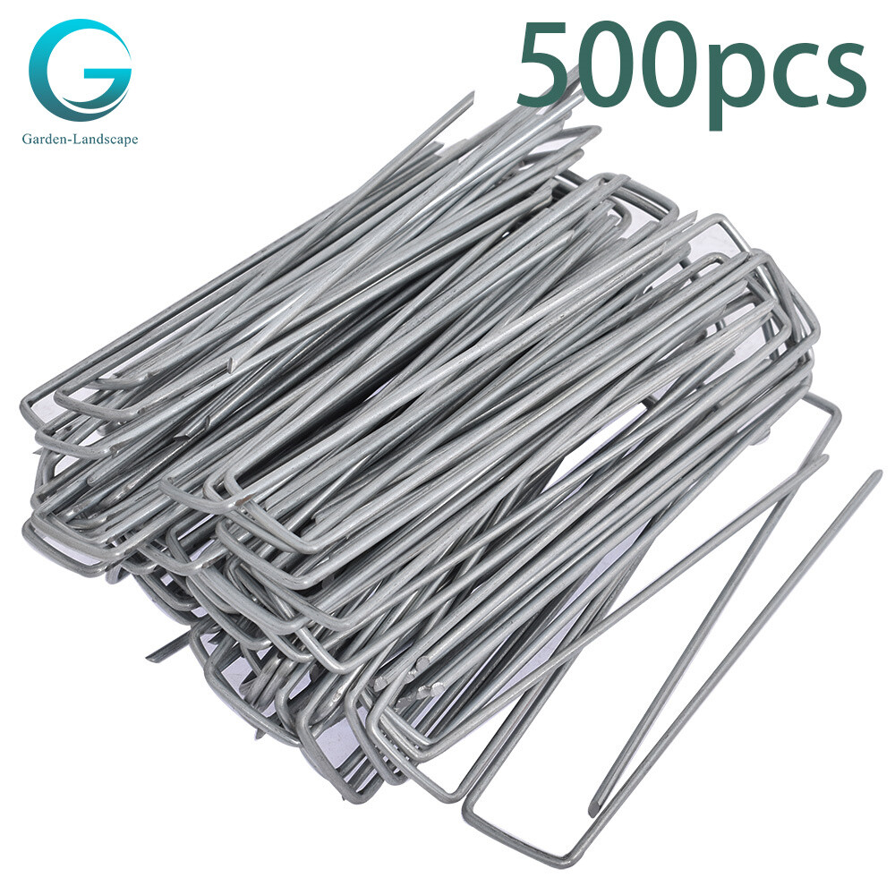 500 Pack U-Pin Garden Stakes Galvanized Landscape Sod Staples 11 Gauge 6 Inch