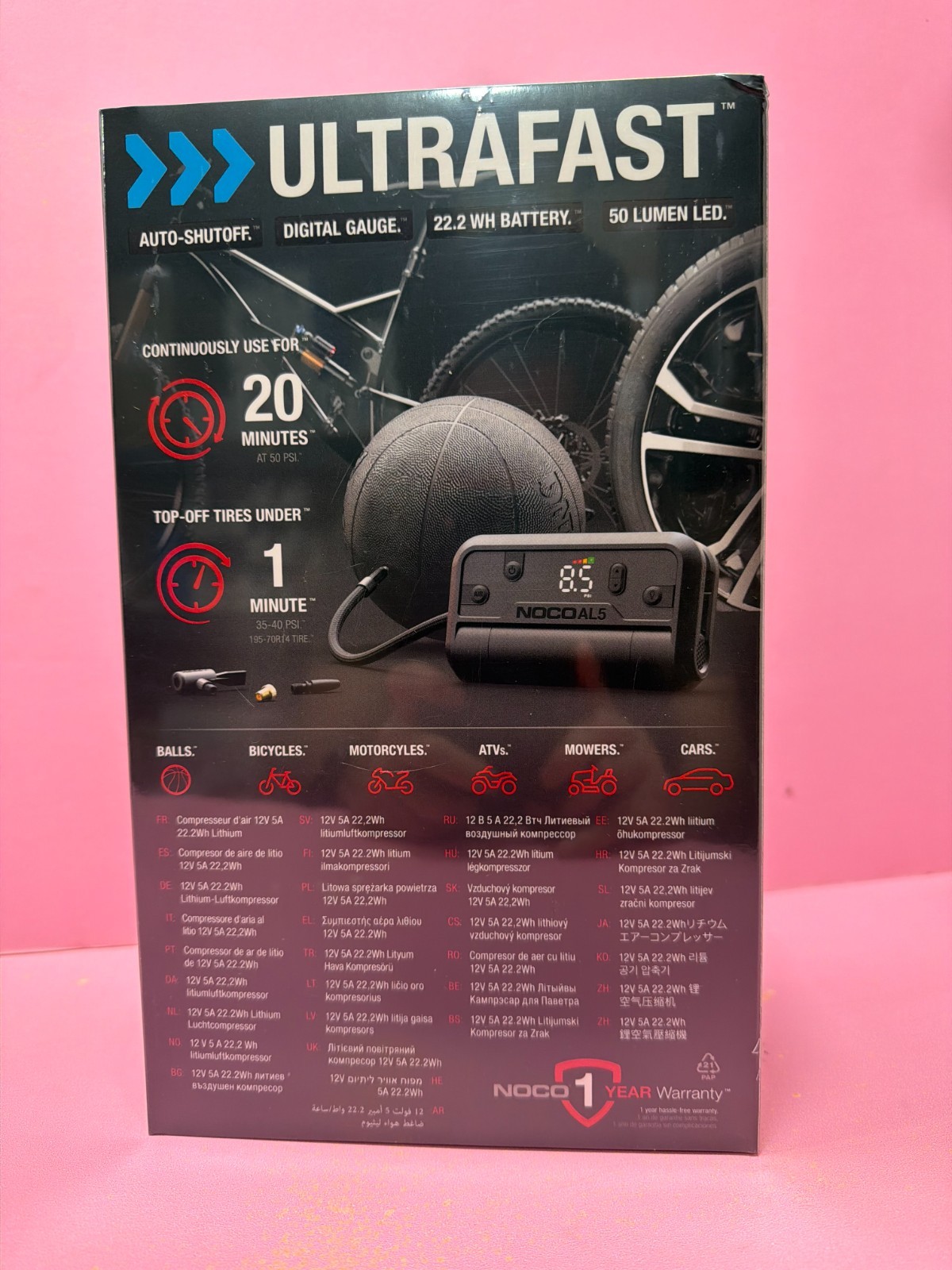 NOCO AL5 Lithium Air Inflator Compressor Kit 130psi 5A