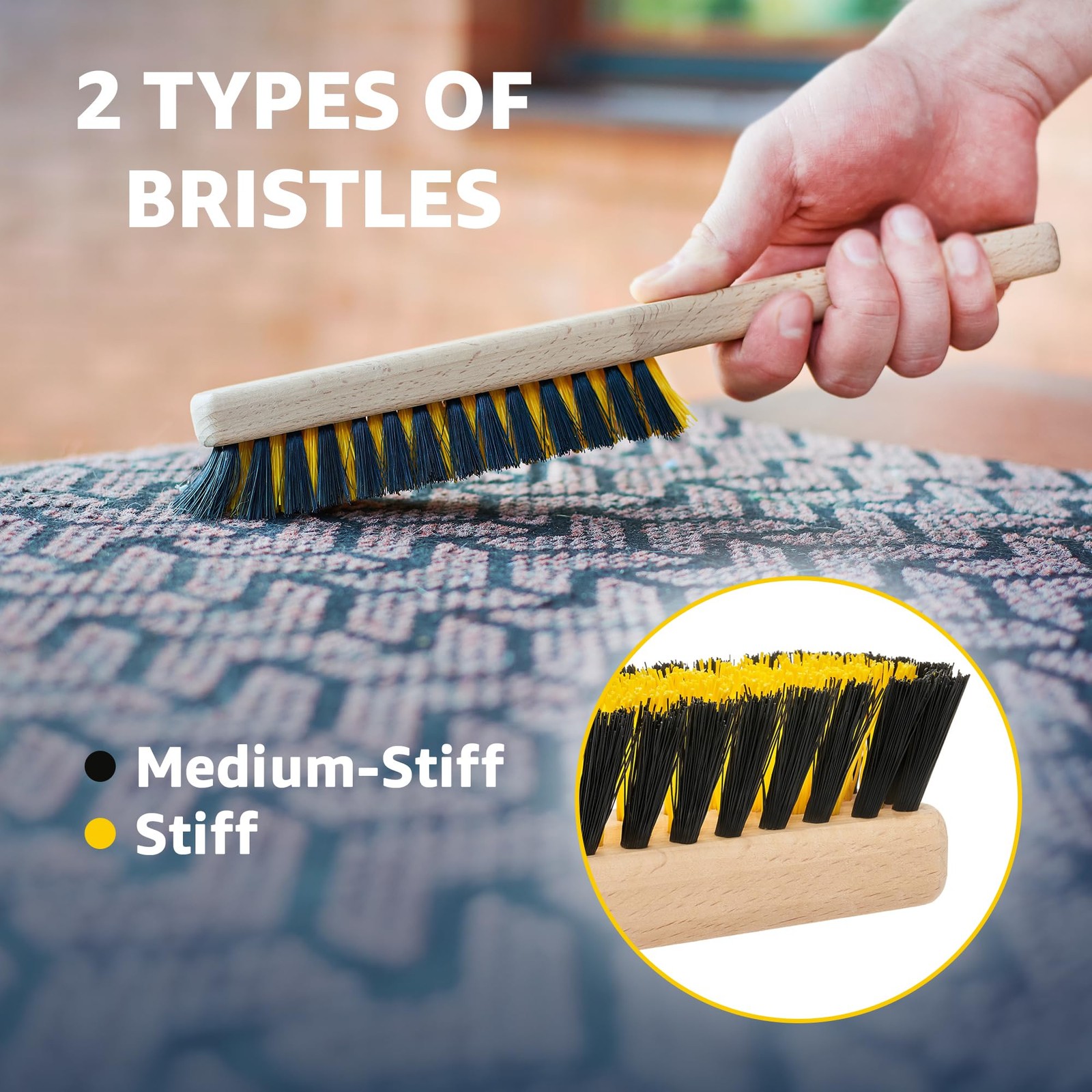 Carpet Cleaning Brush, Scrub Brush with Handle for Floor Black and Yellow