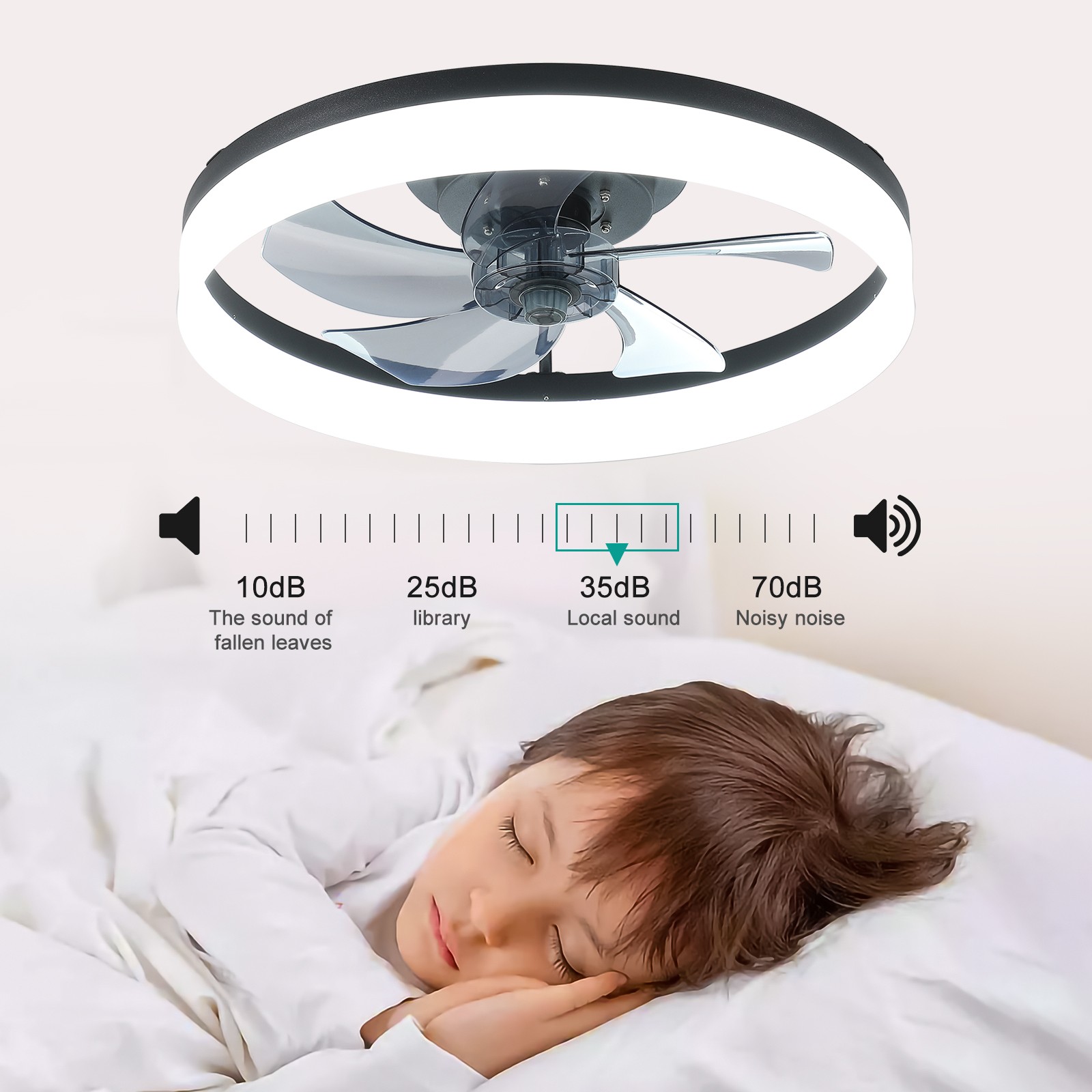 20" Modern Fan Lights Flush Mount LED Ceiling Light kit With APP Remote Control