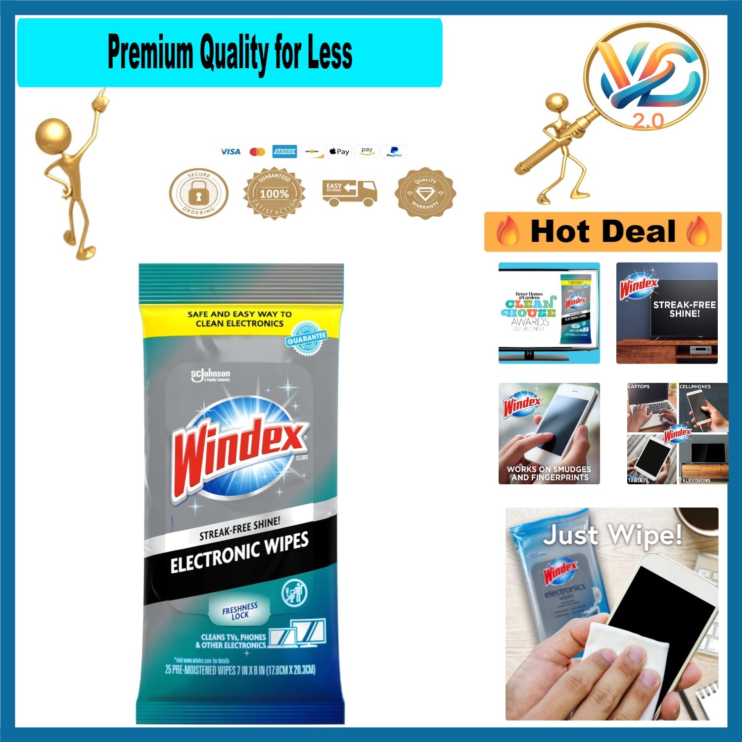 Electronics Wipes 25 Pack – Screen Cleaner for Phones TVs Screens, Anti-Static