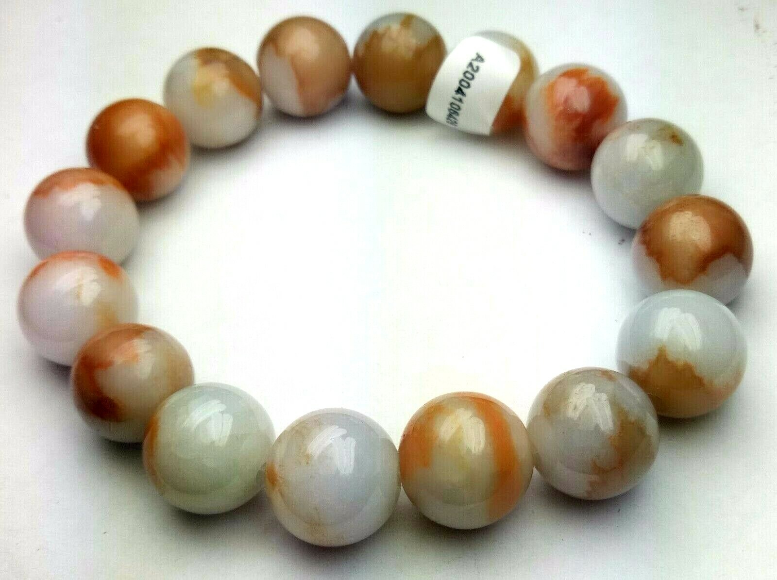 Certified Orange Brown White Natural A Jade Jadeite 12mm Bead Stretchy Bracelet