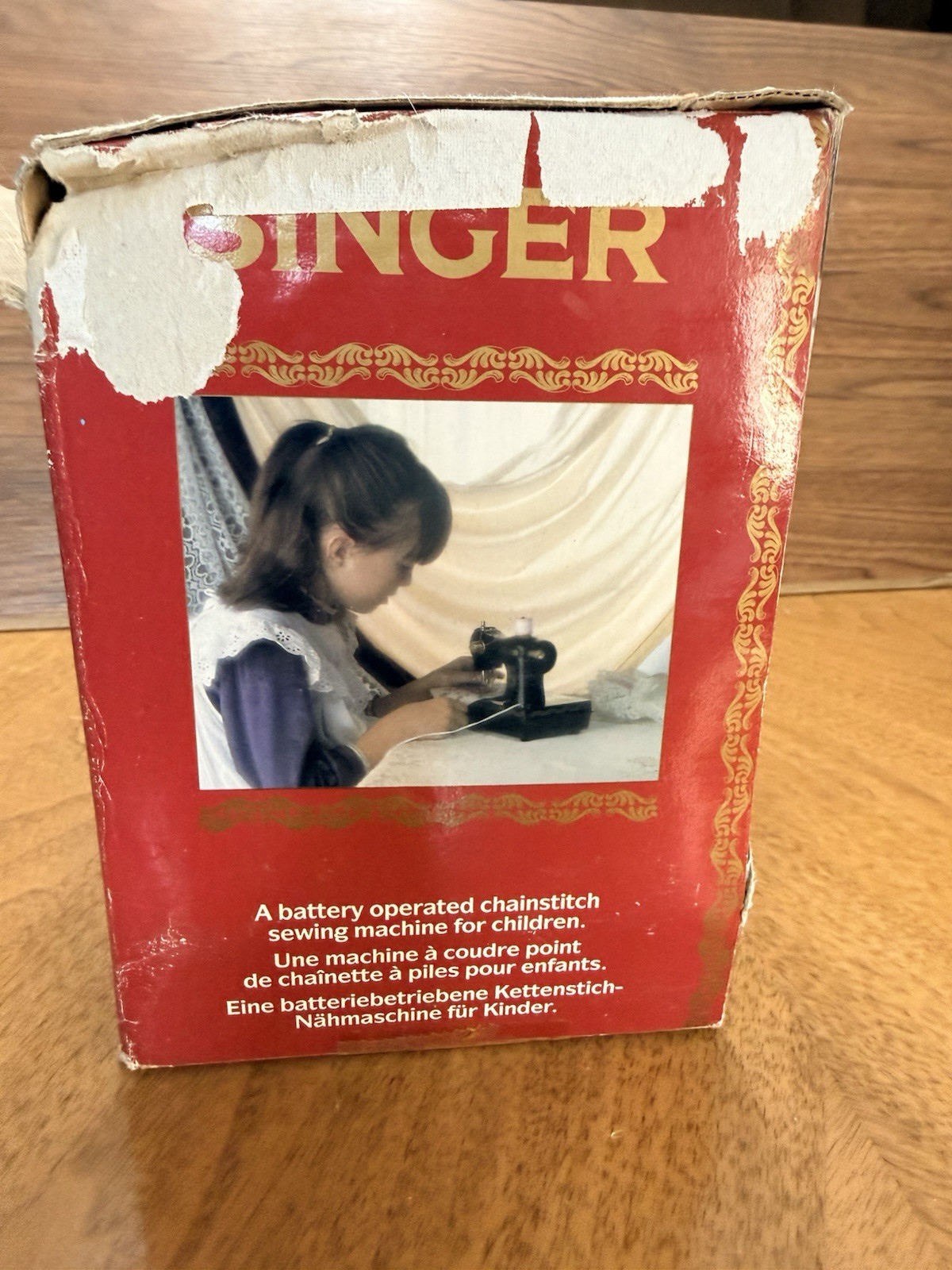 Singer Toy Child Sewing Machine Foot Pedal Black Gold W Box Works Vintage