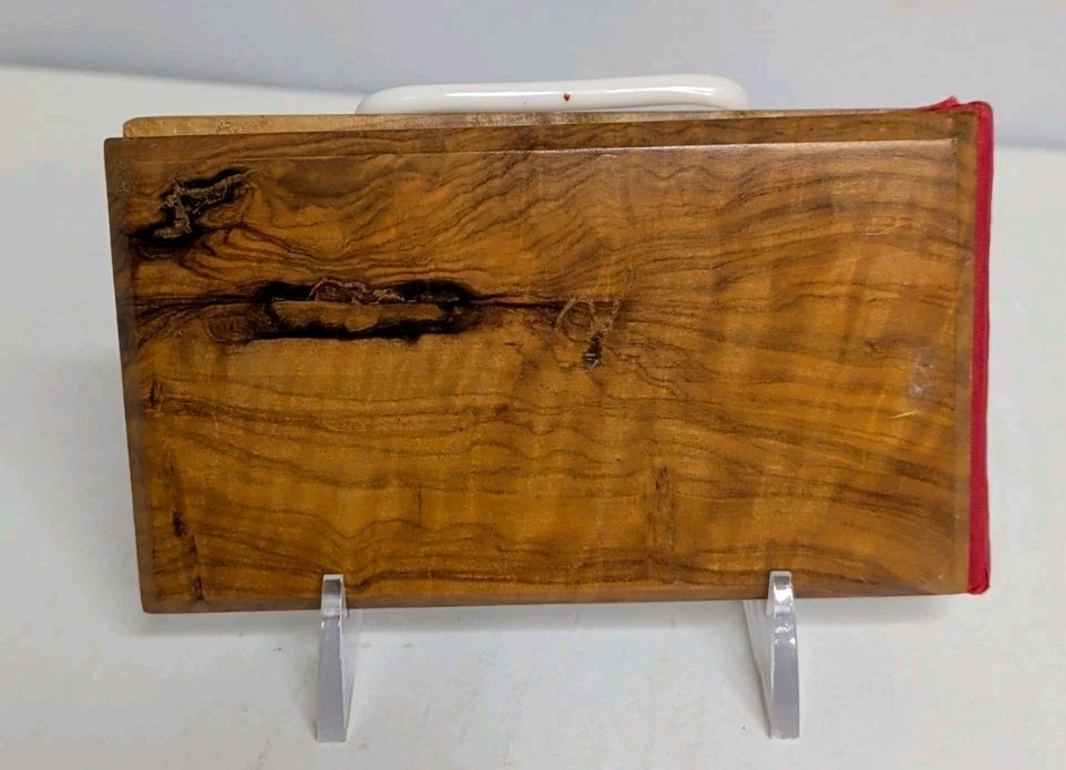 ANTIQUE Pressed Dried FLOWERS FROM ISRAEL Book OLIVE WOOD CARVED COVERS C4
