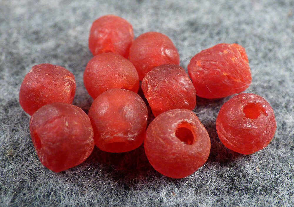 (10) Old Huron Indian Venetian Red Glass Trade Beads Fur Trade Era