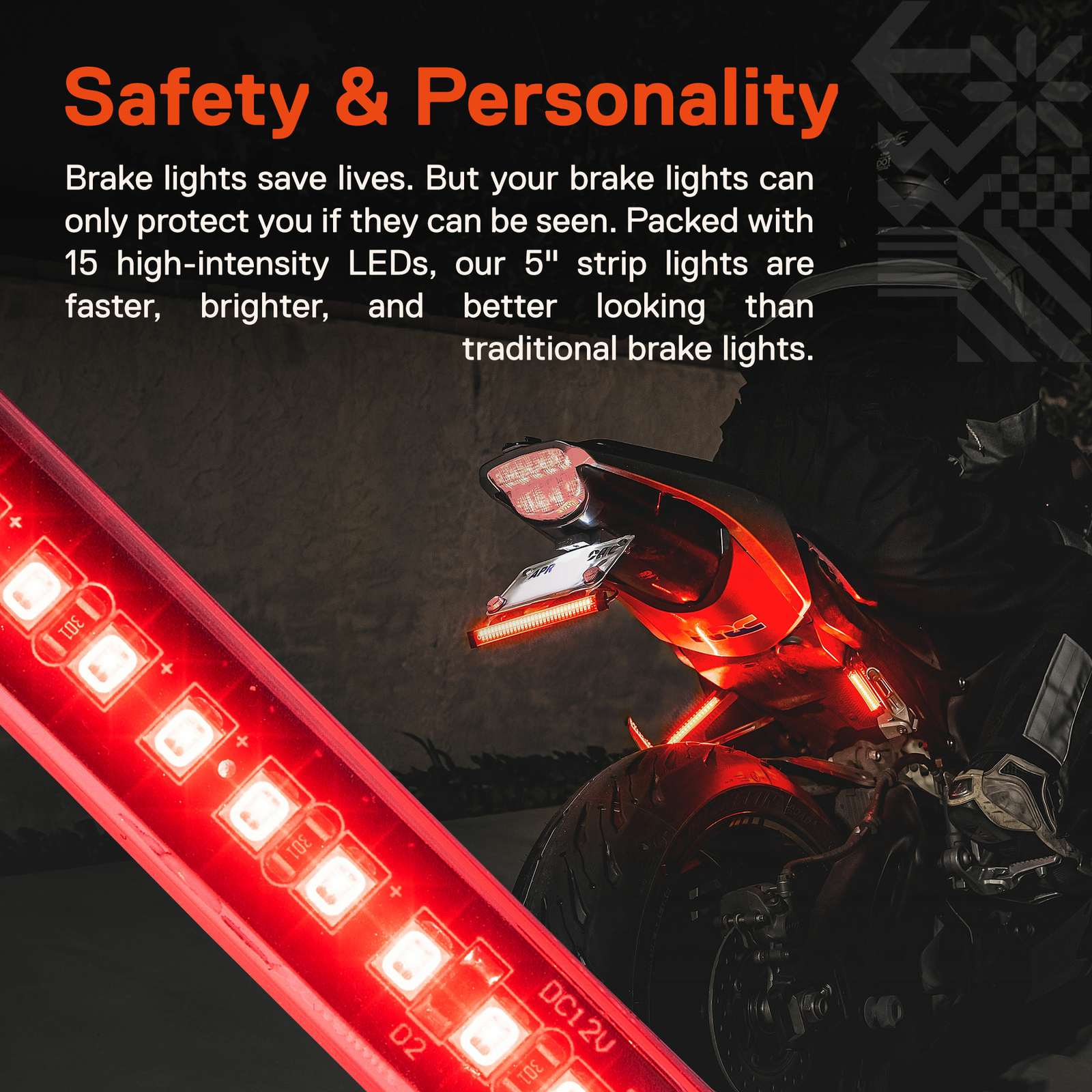 2pc 5" Universal Flexible Motorcycle Red LED Brake Turn Signal Tail Light Strip