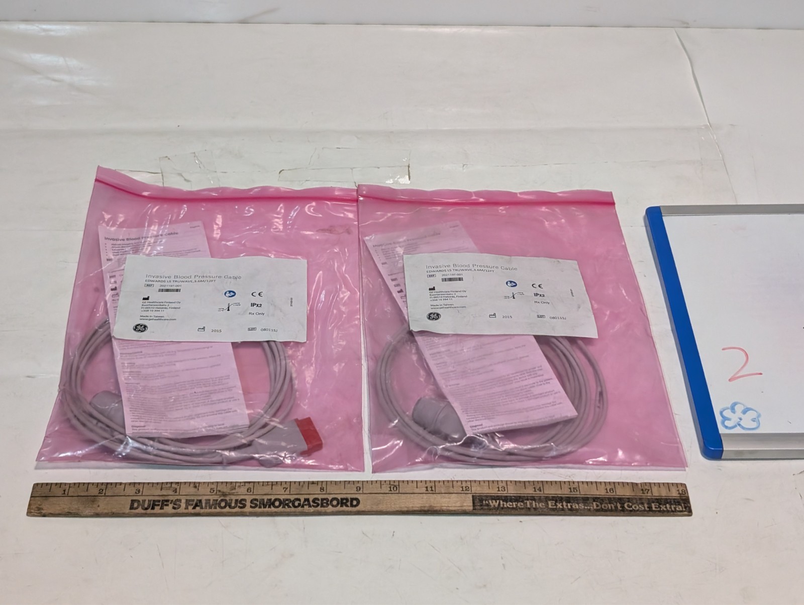Lot of 2 GE Healthcare 2021197-001 Invasive BP Cables Edwards LS TruWave 12 ft
