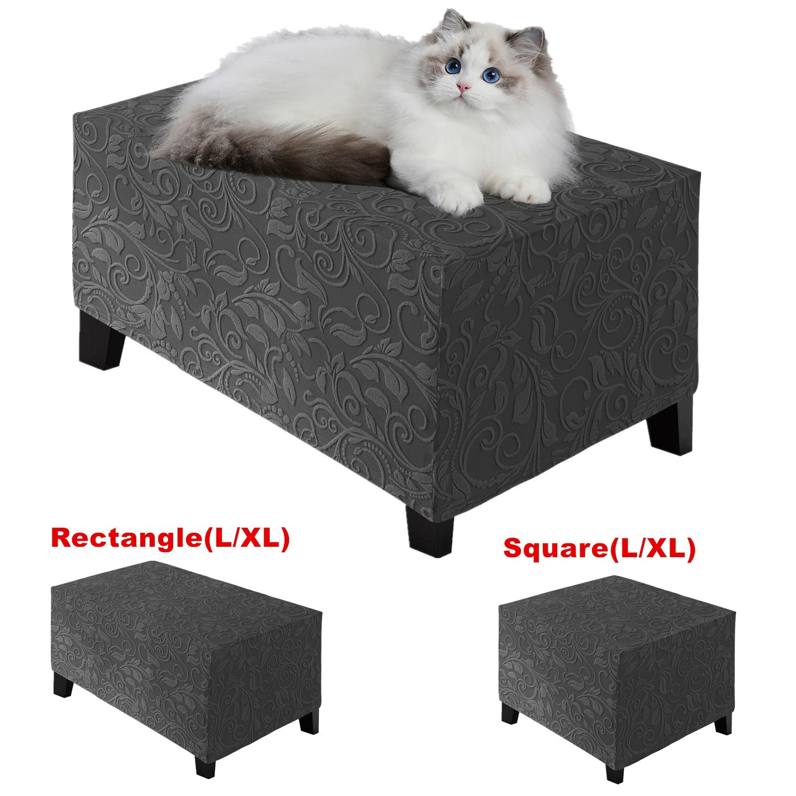Stretch Jacquard Ottoman Cover Square Rectangle Footstool Cover Slipcover L/XL