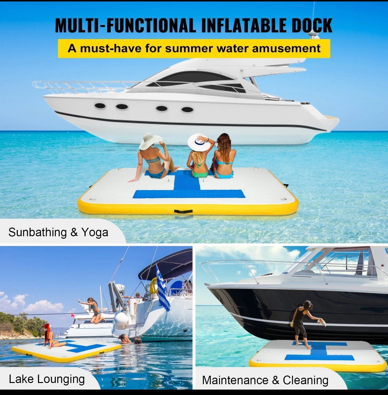 ✅ Inflatable Dock Platform used, Inflatable Floating Dock 8x5 ft with Air Pump