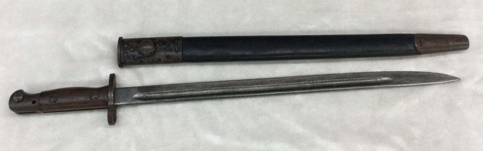 Original WWI Bayonet U.S. Model 1907 12/18 With Leather Scabbard Sheath