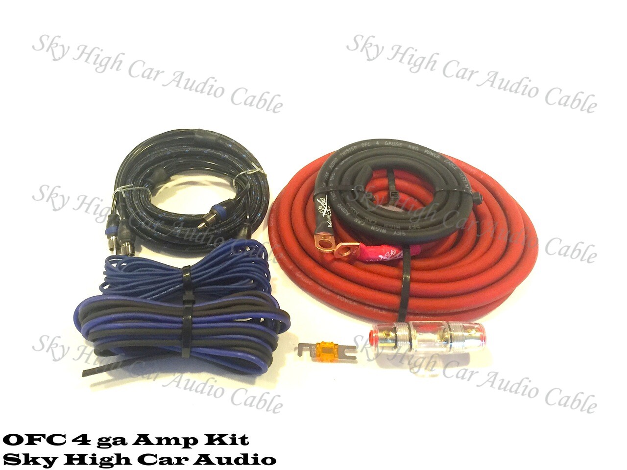 Oversized 4 Ga OFC AWG Amp Kit Twisted RCA Green Black Complete Sky High Car