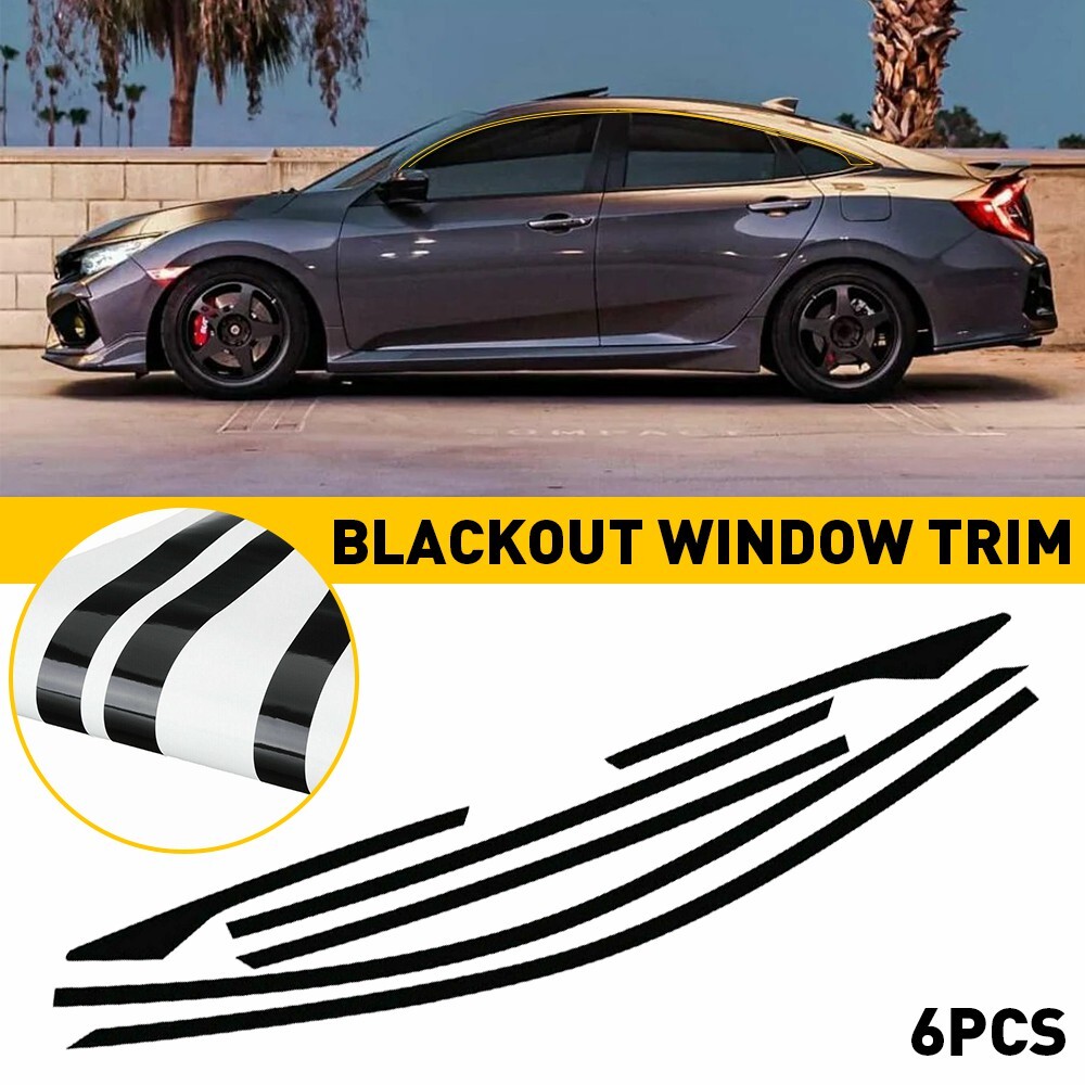 Chrome Delete Blackout Overlay for 2016-21 Honda Civic Sedan Window Trim BLACK
