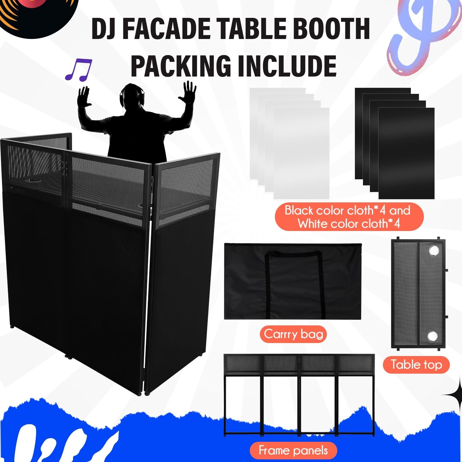 Portable DJ Facade Booth 42" Lx46" Hx21" W DJ Table Stand Booth DJ Table Station