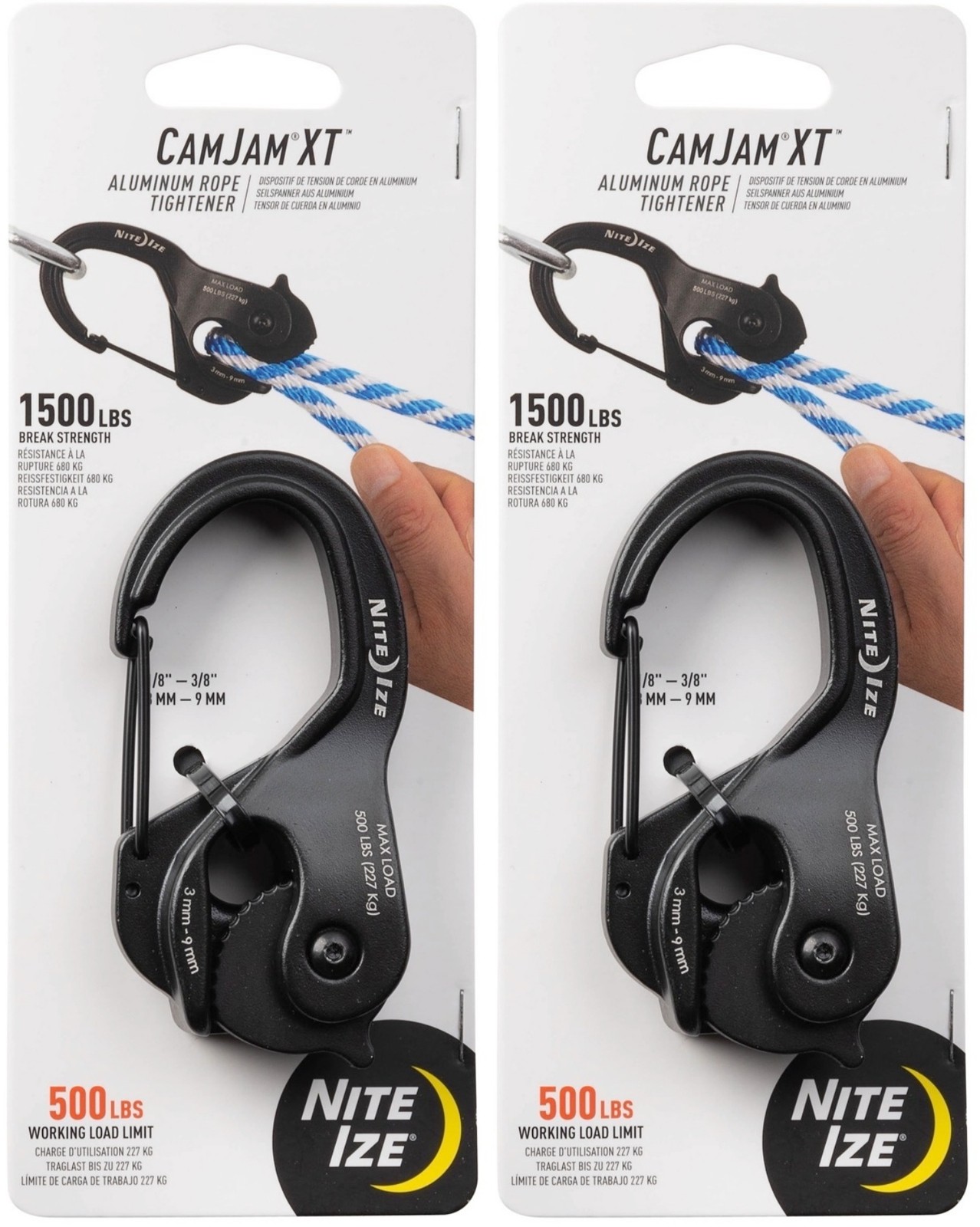 Nite Ize CamJam XT Aluminum Rope Tightener, Large - 500 lb Load Limit (2-Pack)