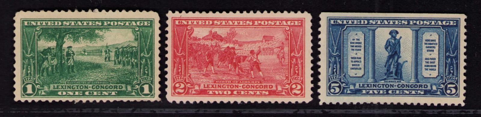 US Stamp 1925 617-19 618, 619 Lexington Concord Budget set VG-VF Flaws
