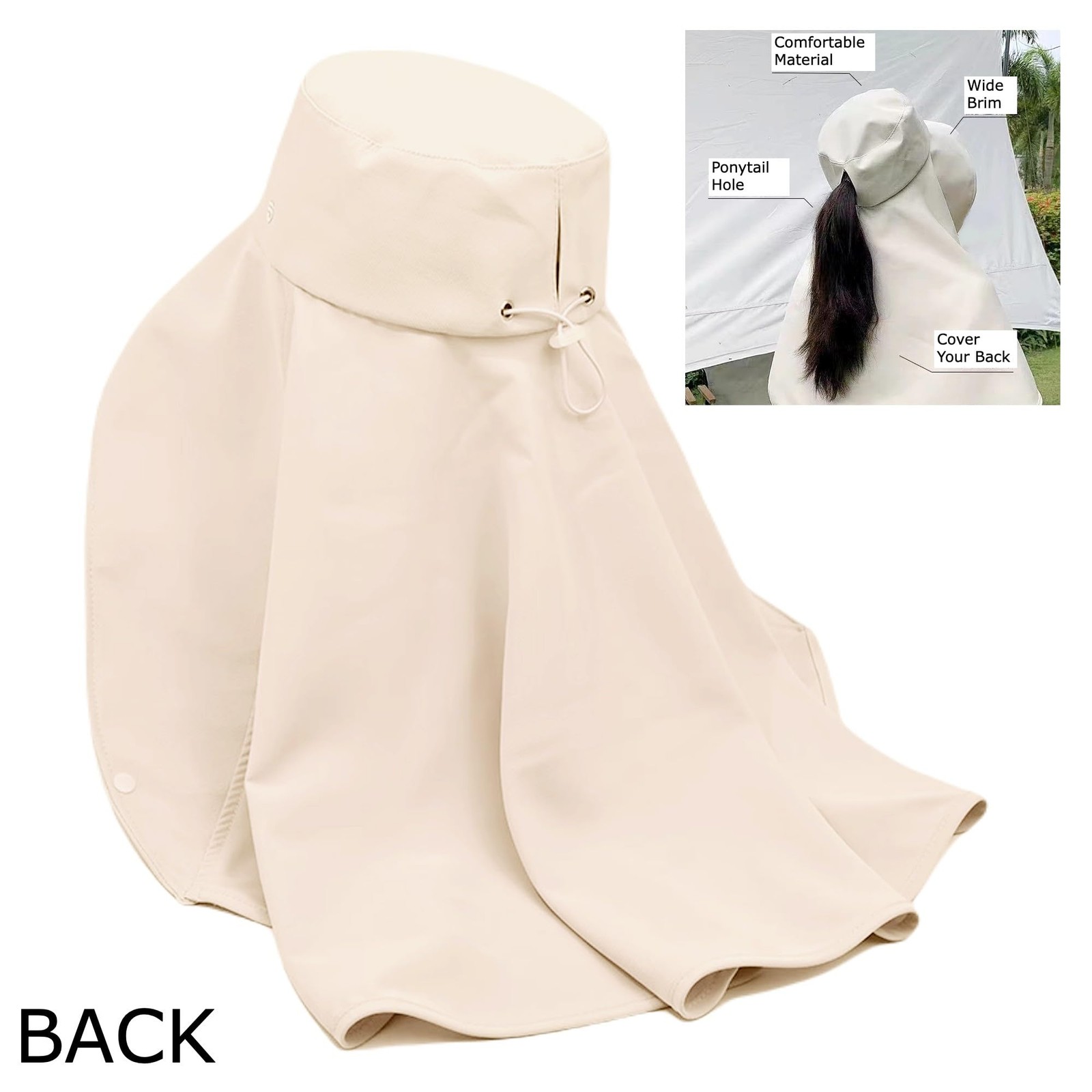 Wide Brim Sun Hat with Neck Flap UV Protection Hiking Fishing Cap for Men Women