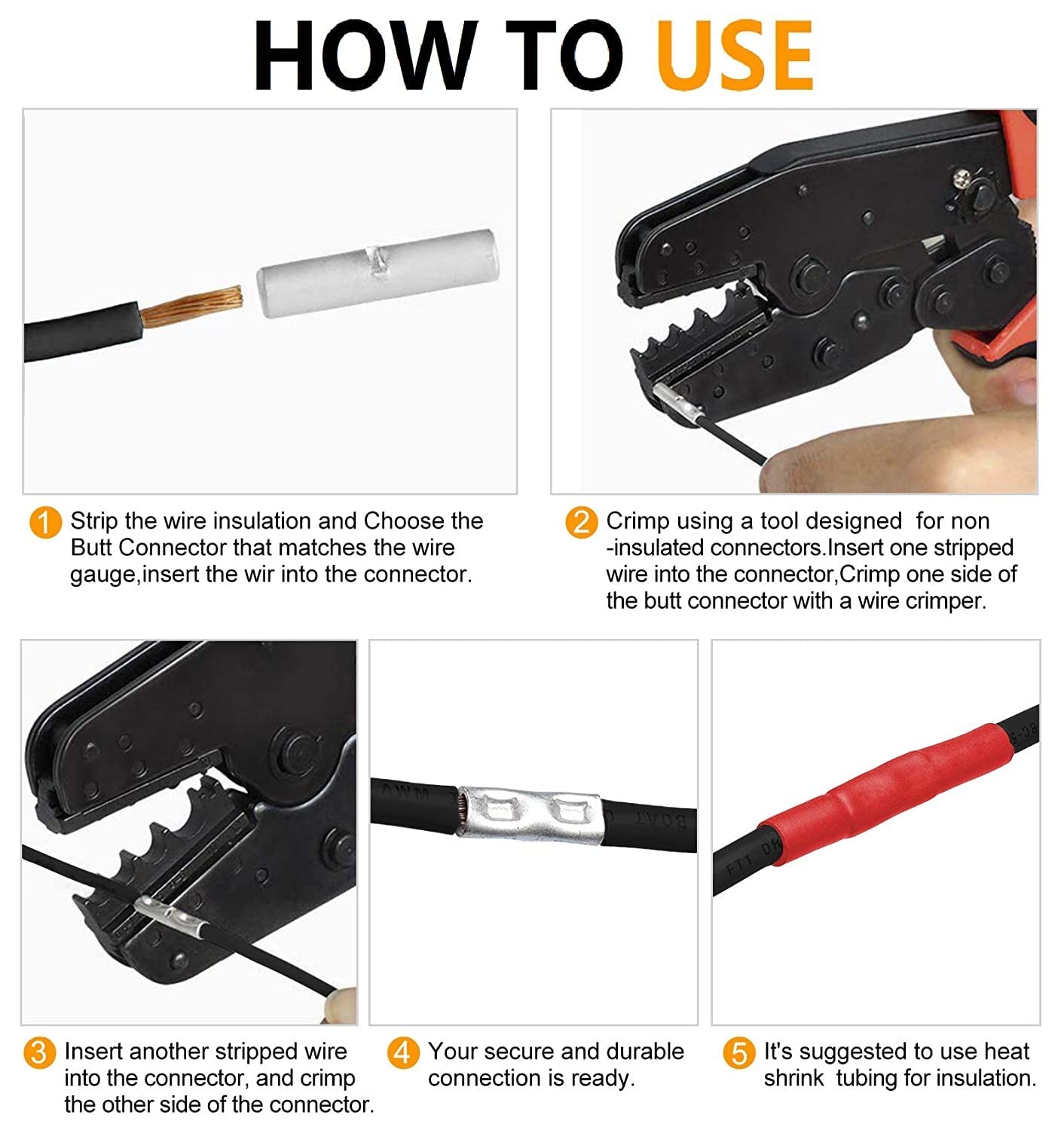 SVAAR 380PCS Non Insulated Butt Connectors Kit Butt Splice Connector Uninsula...