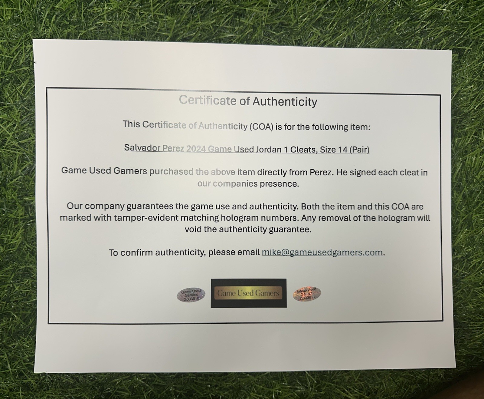 Salvador Perez Kansas City Royals Game Used Cleats 2024 Nike Jordan 1 GUG LOA