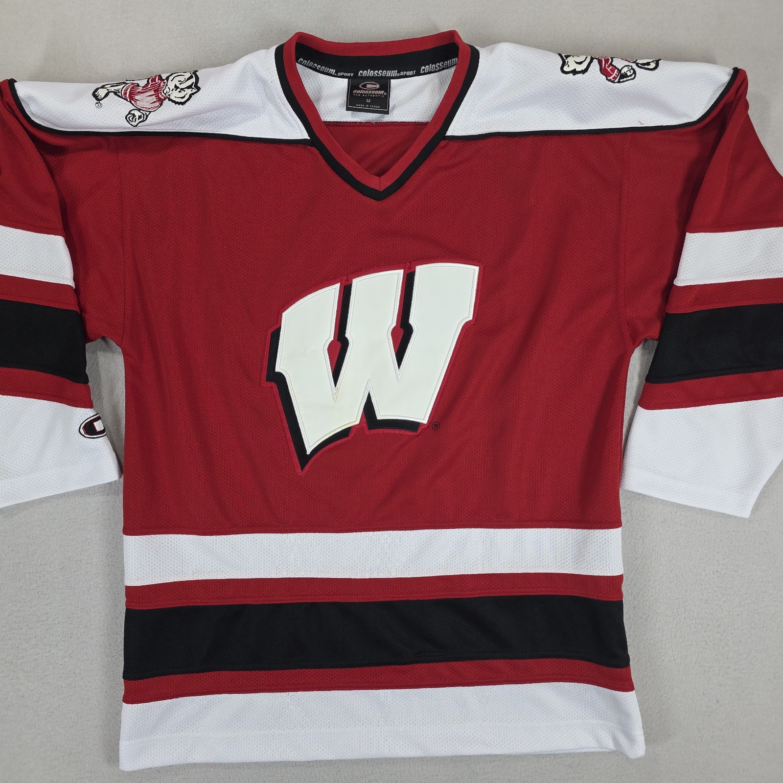 Vintage Wisconsin Badgers Ice Hockey Jersey Mens Medium NCAA 90s Big W Logo WIS