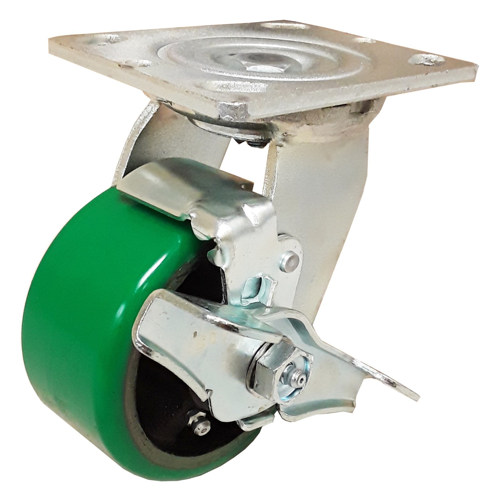 4 Heavy Duty Caster Set 4" 5" 6" Polyurethane on Cast Iron Wheels No Mark Green