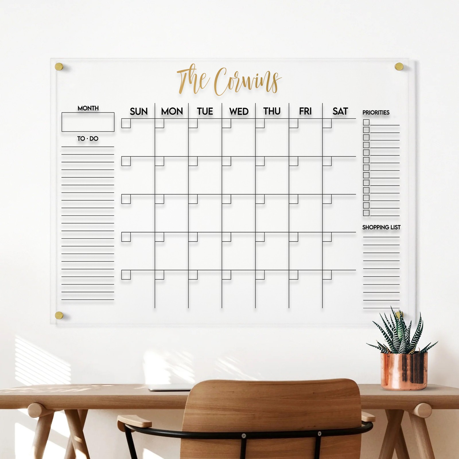 OnDisplay Luxe Acrylic Personalized Family Calendar Planner - Monthly Dry Erase