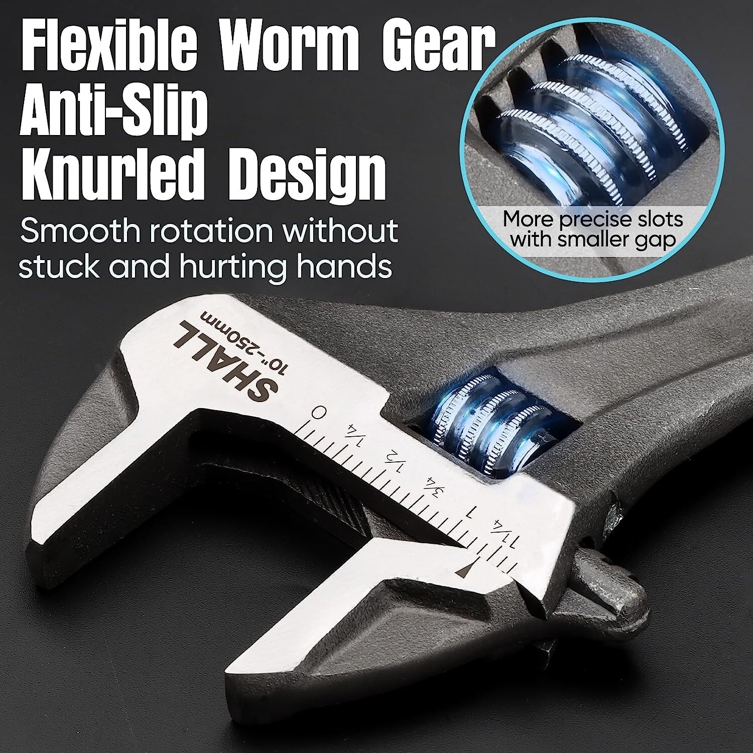 SHALL 3 Pc Adjustable Wrench Set,10/8/6 Inch Cr-V Steel Wrench with Cushion Grip