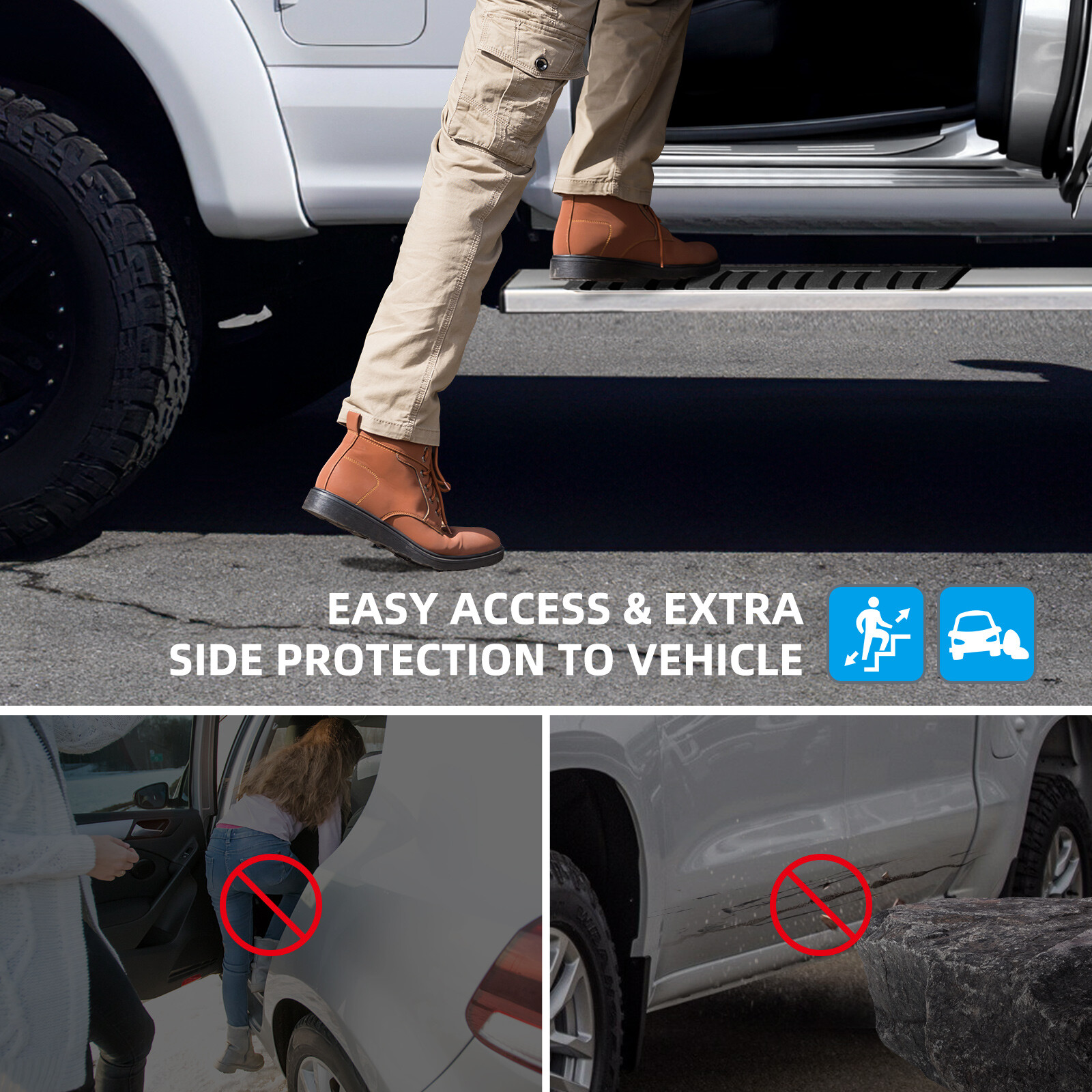 Running Boards for 2004-2024 Nissan Titan Crew Cab 6" Nerf Bars Side Steps S/S